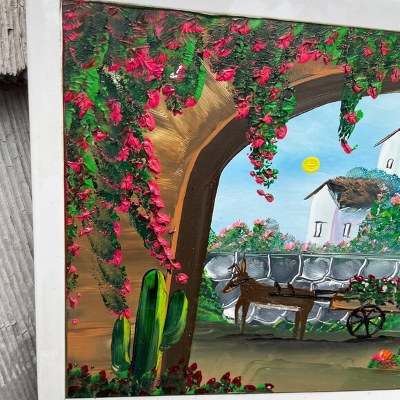 Mexican Tile Oil Paintings Lot of 2 Los Cabos Oceanside Vineyard - Picture 6 of 11